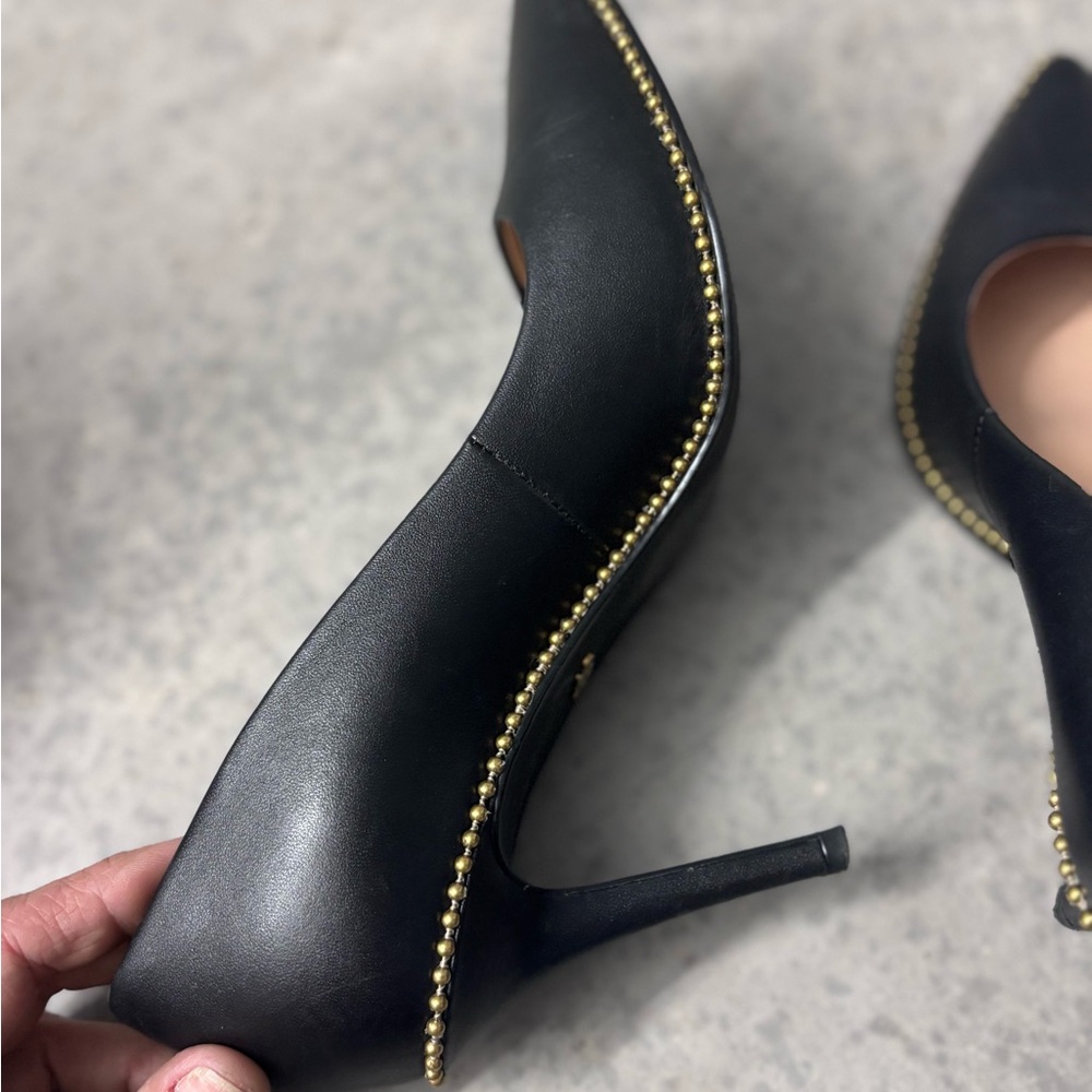 Coach Elegant Black Heels with Gold Accents - Picture 3 of 6